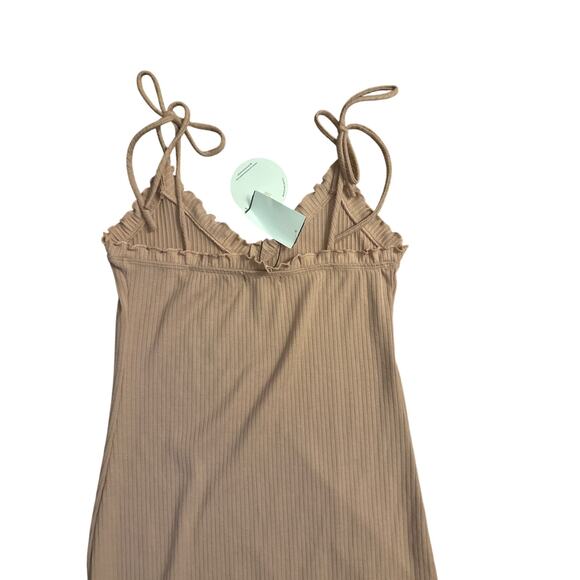 NWT M Lost + Wander Tie Sleeve Ribbed Midi Peach Pink Dress Sleeveless Stretch - Picture 5 of 5